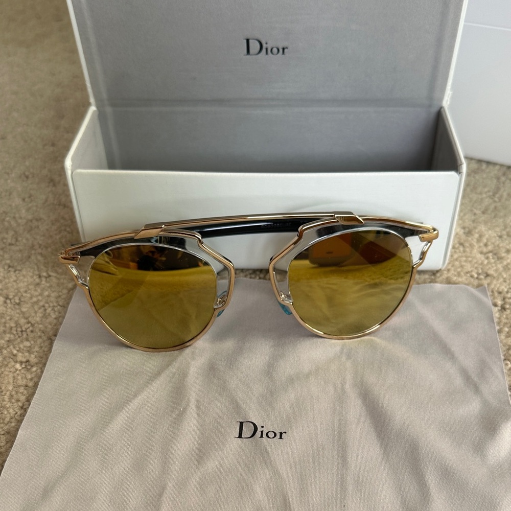 Authentic Dior Women's Sunglasses with Gold and Black Accents